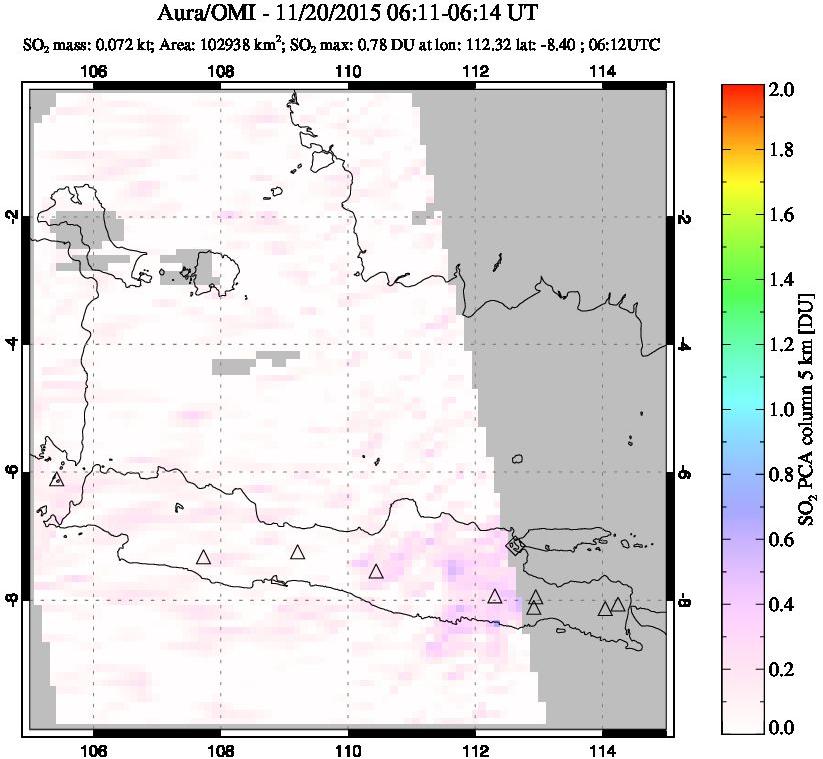 A sulfur dioxide image over Java, Indonesia on Nov 20, 2015.