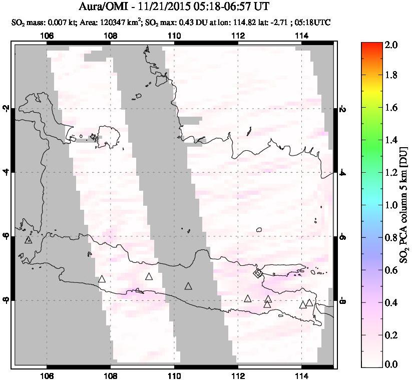 A sulfur dioxide image over Java, Indonesia on Nov 21, 2015.