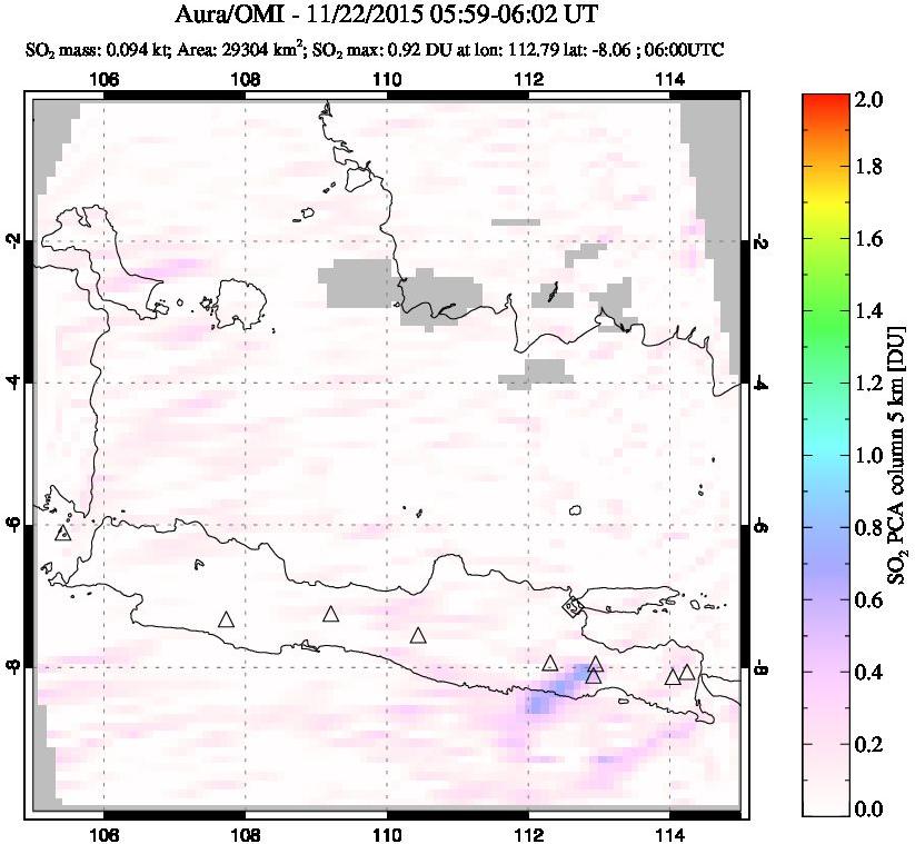 A sulfur dioxide image over Java, Indonesia on Nov 22, 2015.