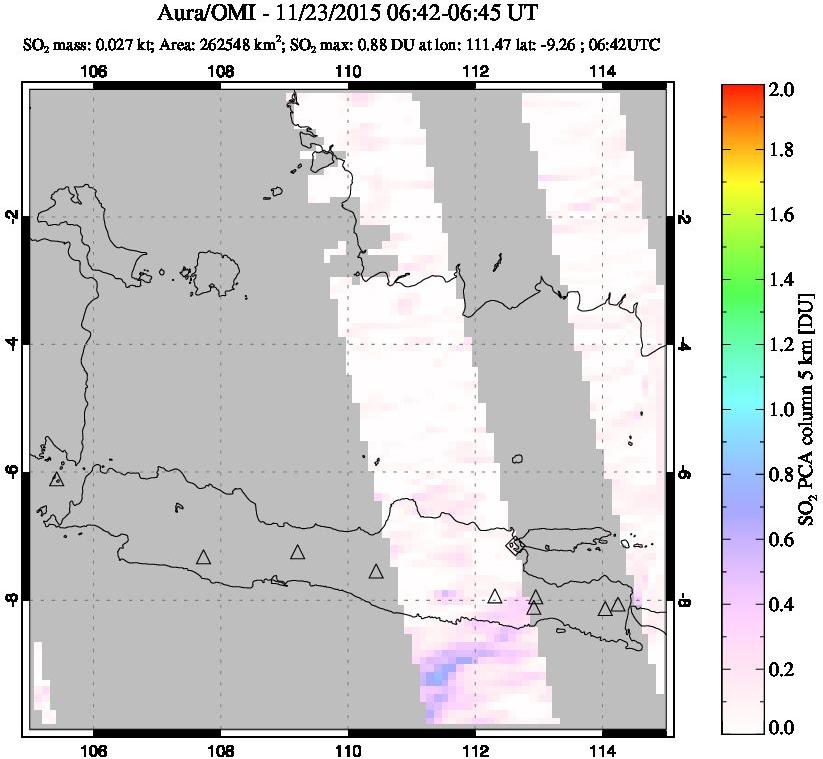 A sulfur dioxide image over Java, Indonesia on Nov 23, 2015.