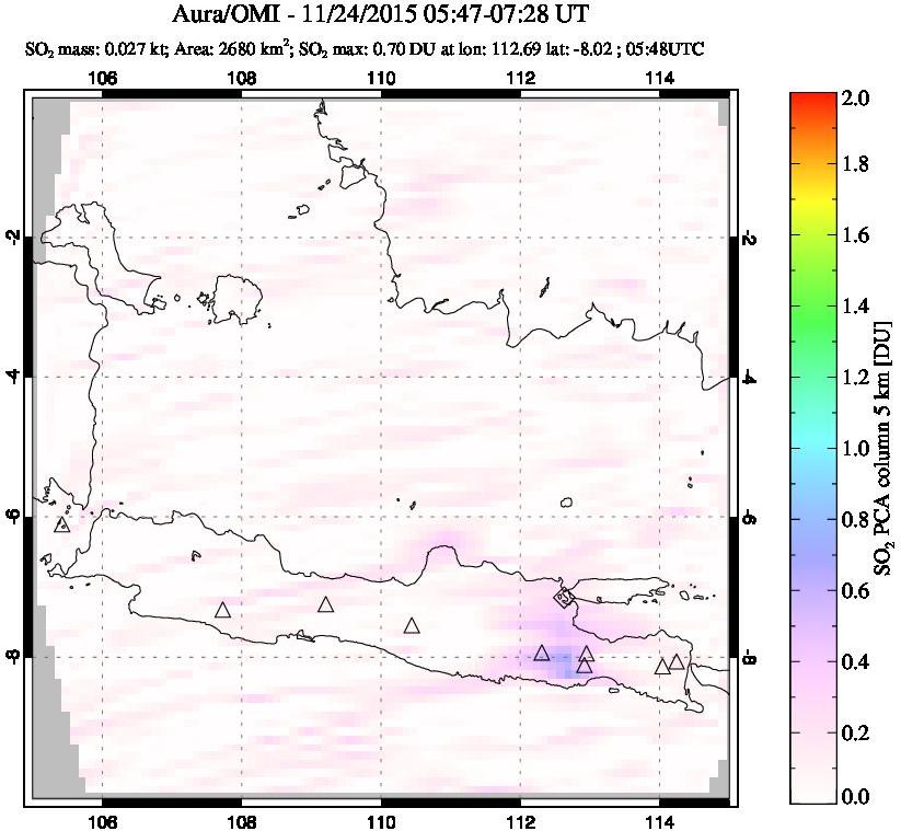 A sulfur dioxide image over Java, Indonesia on Nov 24, 2015.