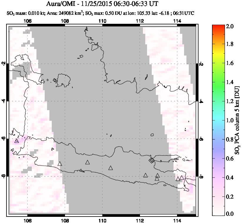A sulfur dioxide image over Java, Indonesia on Nov 25, 2015.
