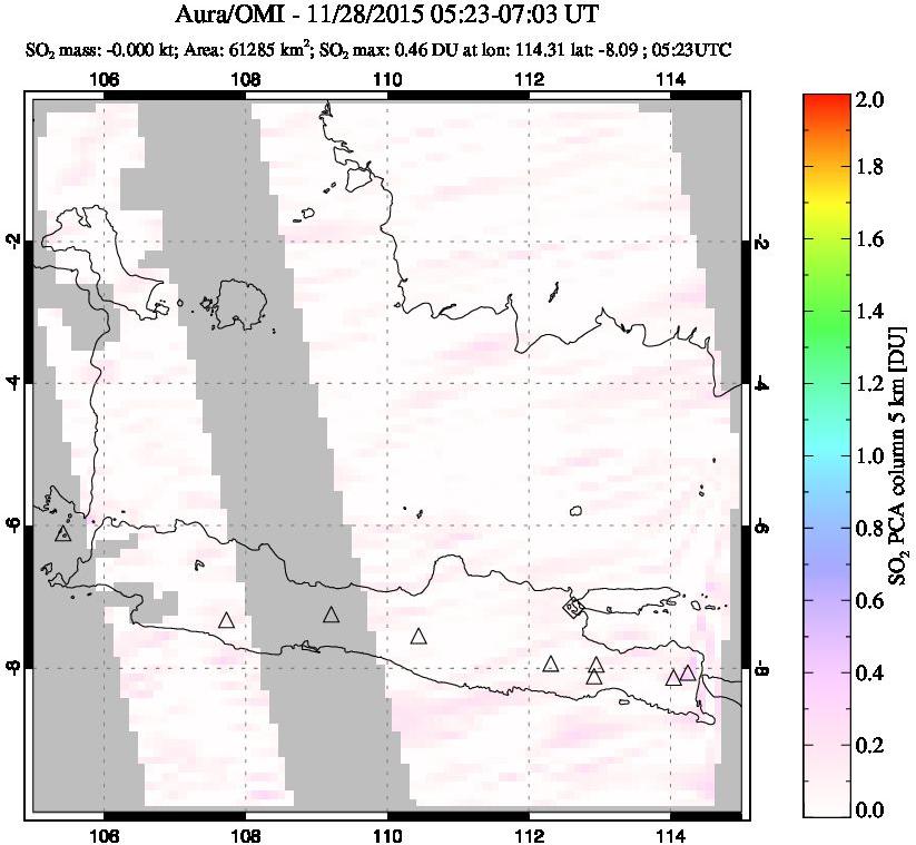 A sulfur dioxide image over Java, Indonesia on Nov 28, 2015.