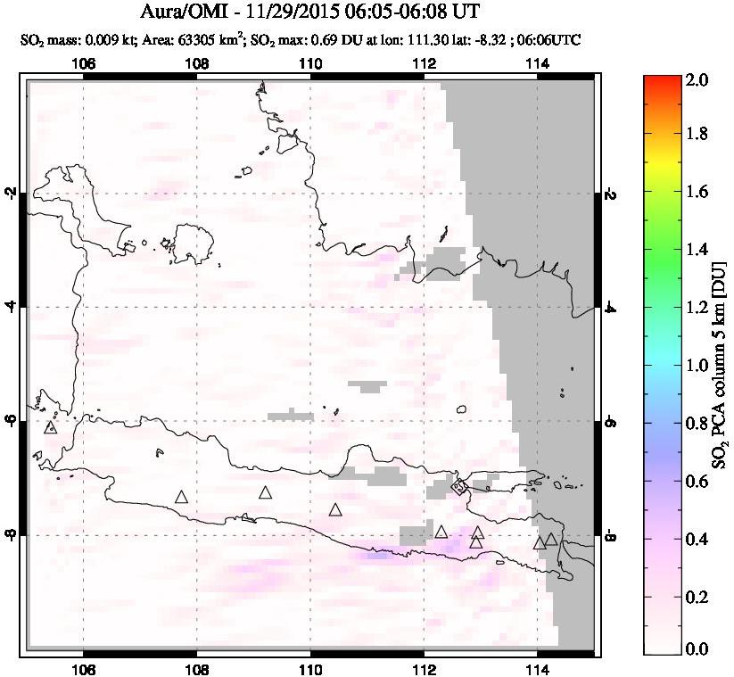 A sulfur dioxide image over Java, Indonesia on Nov 29, 2015.