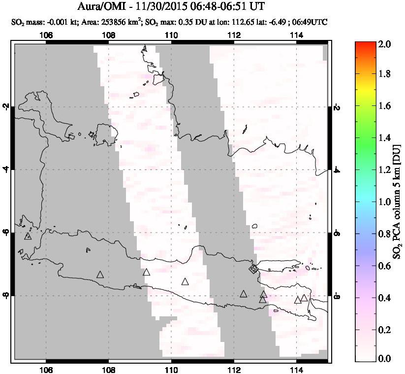 A sulfur dioxide image over Java, Indonesia on Nov 30, 2015.
