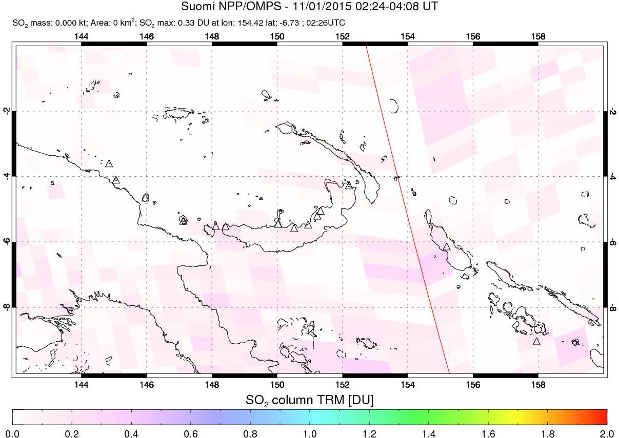 A sulfur dioxide image over Papua, New Guinea on Nov 01, 2015.