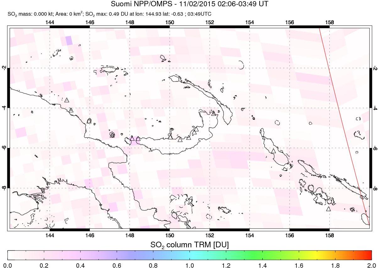 A sulfur dioxide image over Papua, New Guinea on Nov 02, 2015.