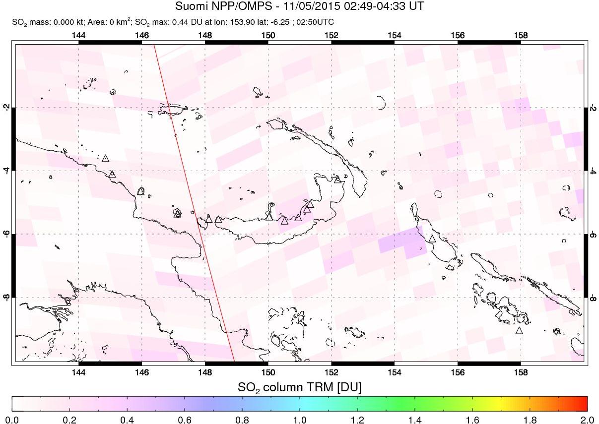 A sulfur dioxide image over Papua, New Guinea on Nov 05, 2015.