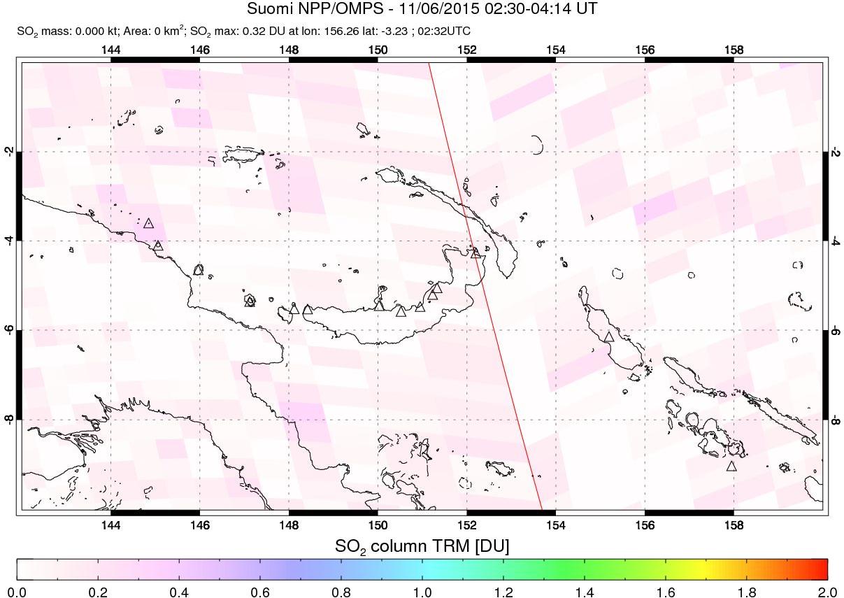 A sulfur dioxide image over Papua, New Guinea on Nov 06, 2015.