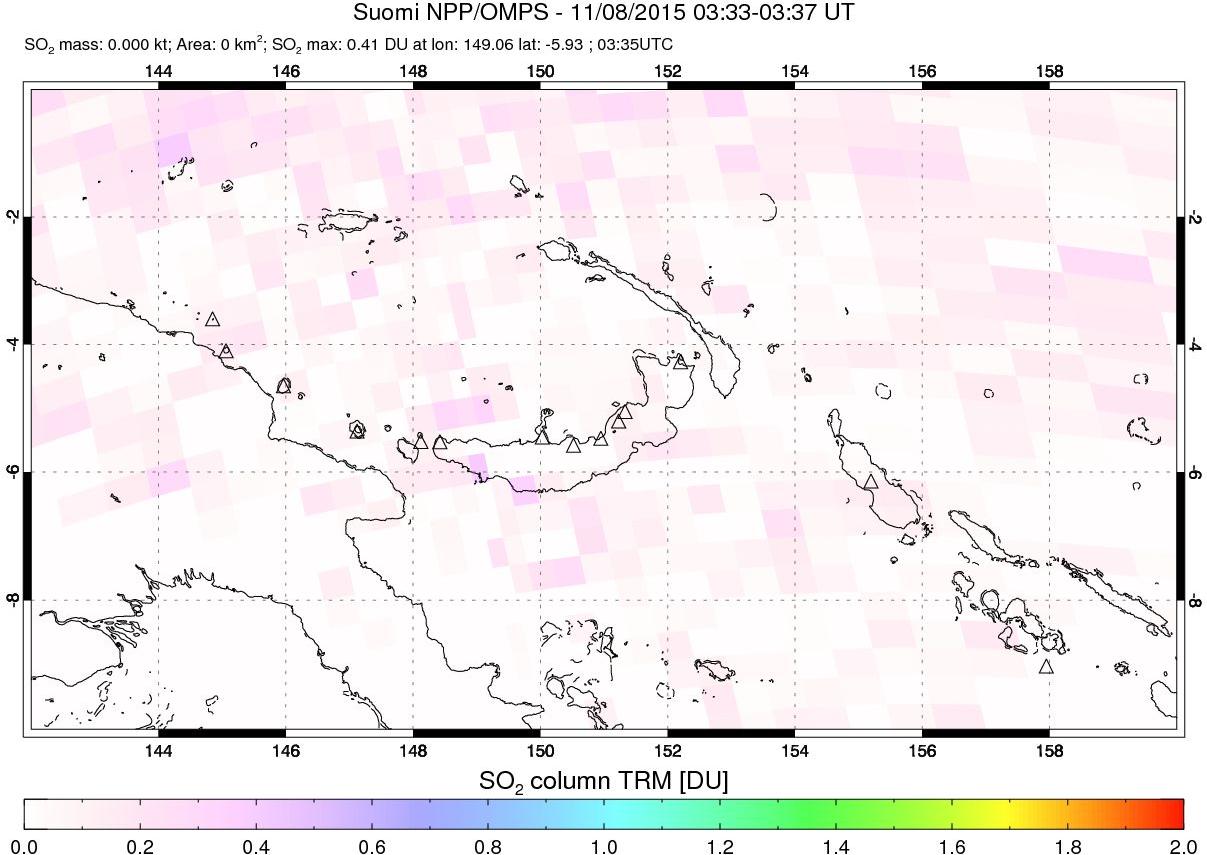 A sulfur dioxide image over Papua, New Guinea on Nov 08, 2015.