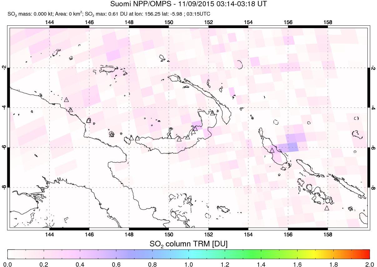 A sulfur dioxide image over Papua, New Guinea on Nov 09, 2015.