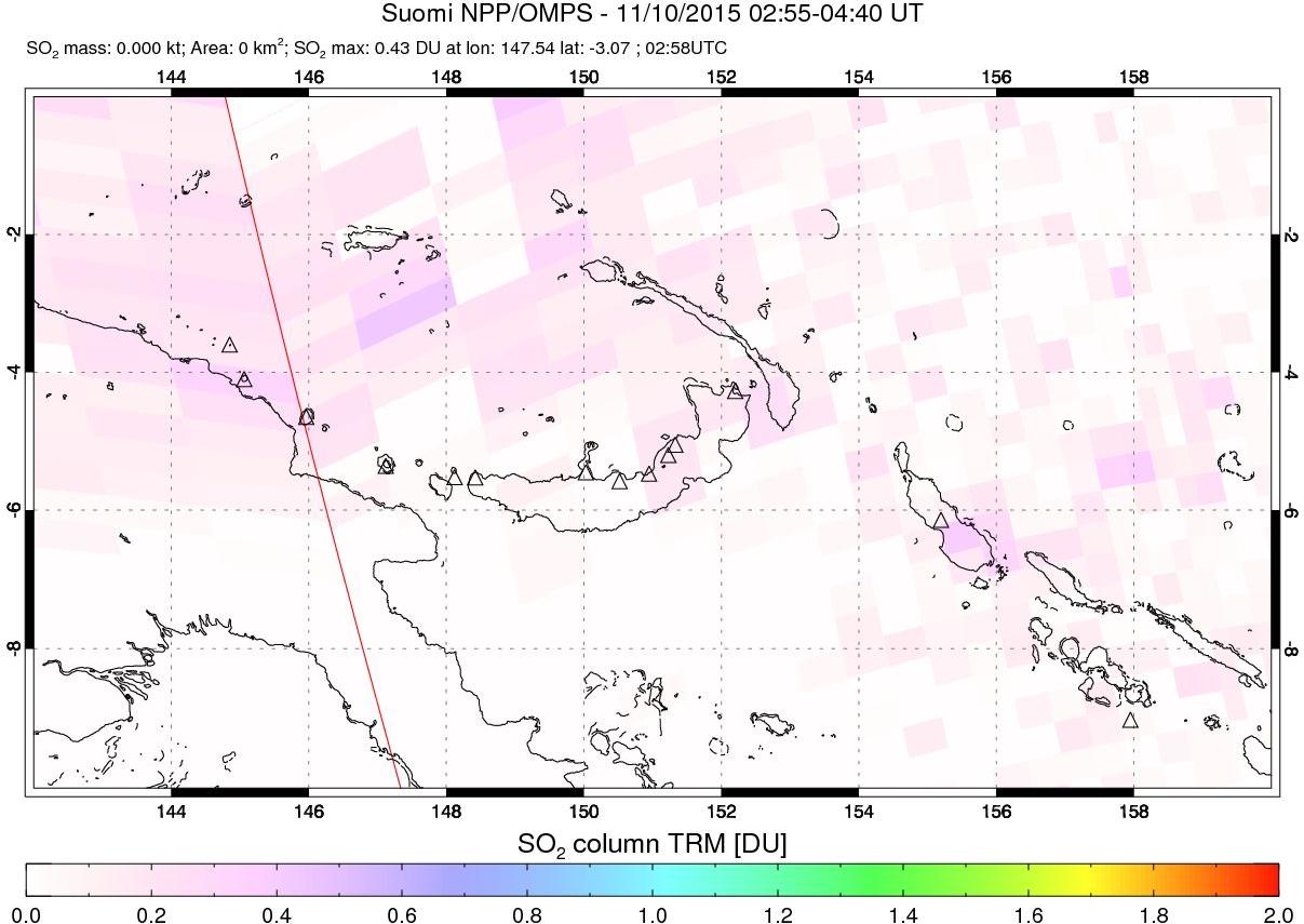 A sulfur dioxide image over Papua, New Guinea on Nov 10, 2015.