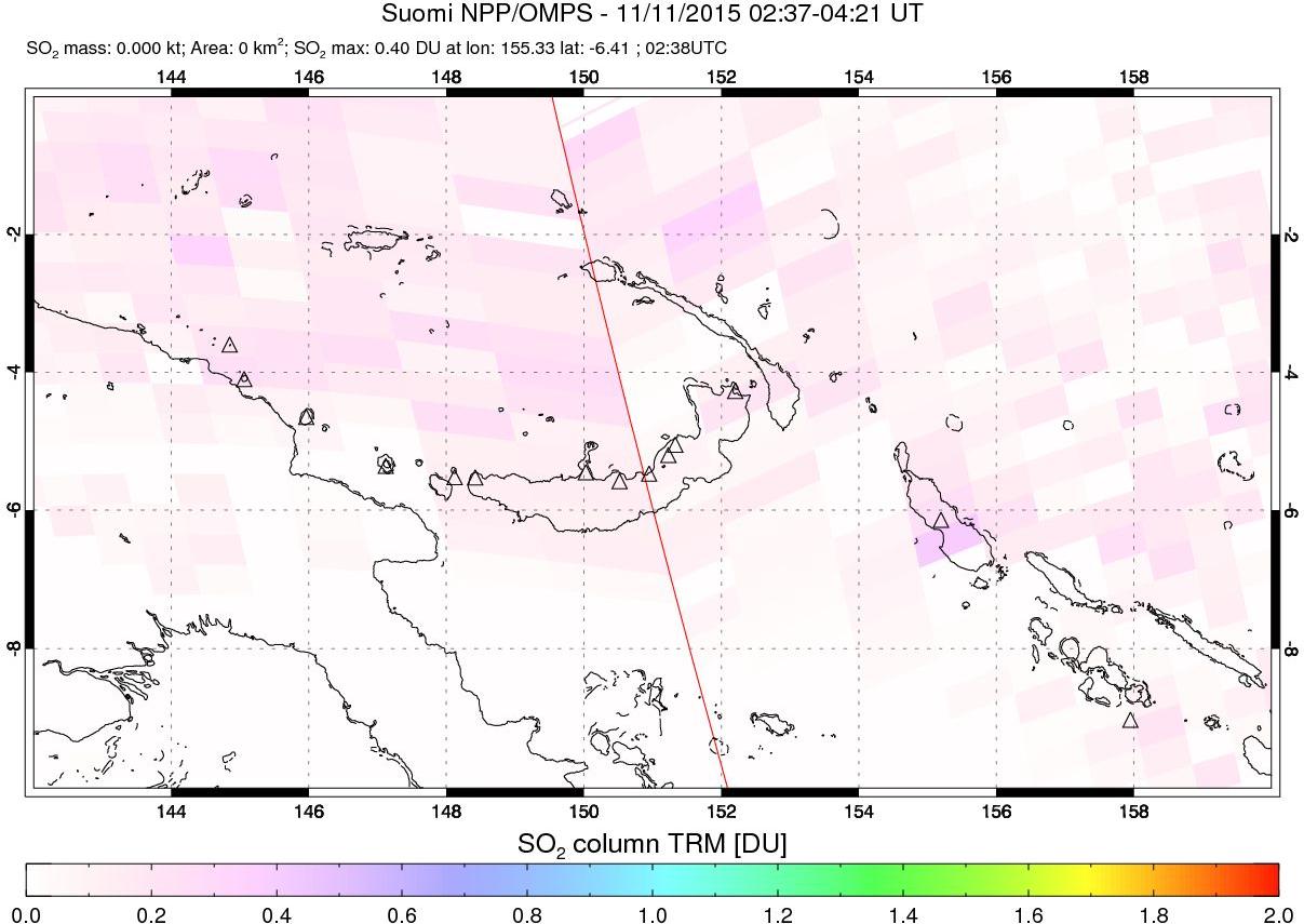 A sulfur dioxide image over Papua, New Guinea on Nov 11, 2015.