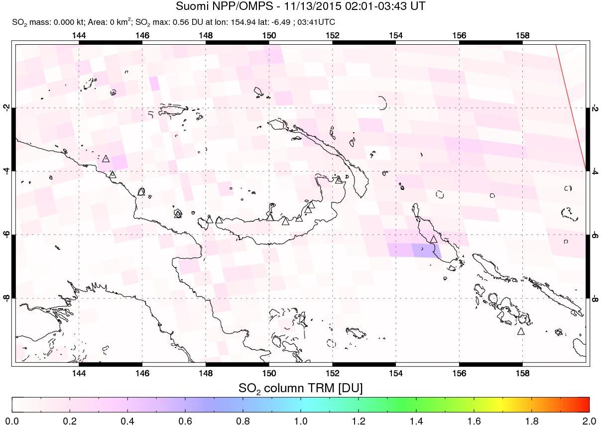 A sulfur dioxide image over Papua, New Guinea on Nov 13, 2015.