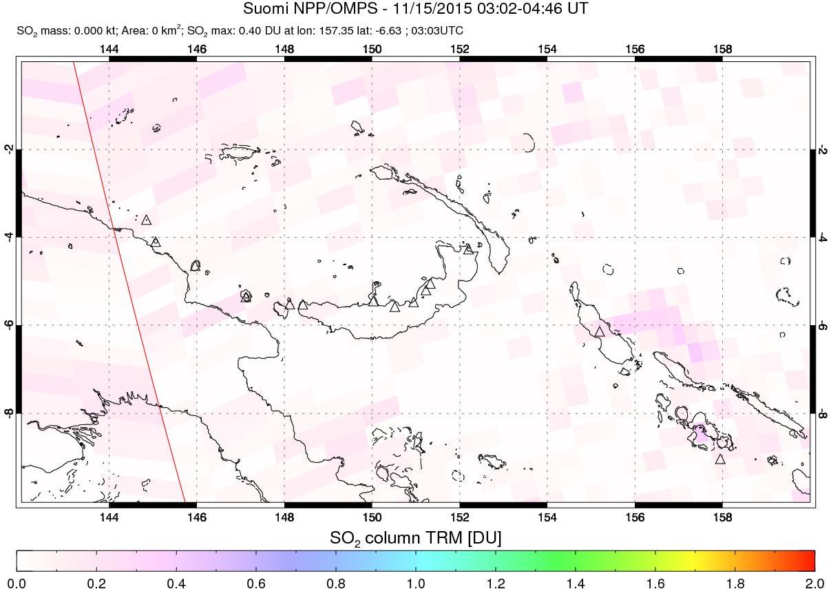 A sulfur dioxide image over Papua, New Guinea on Nov 15, 2015.