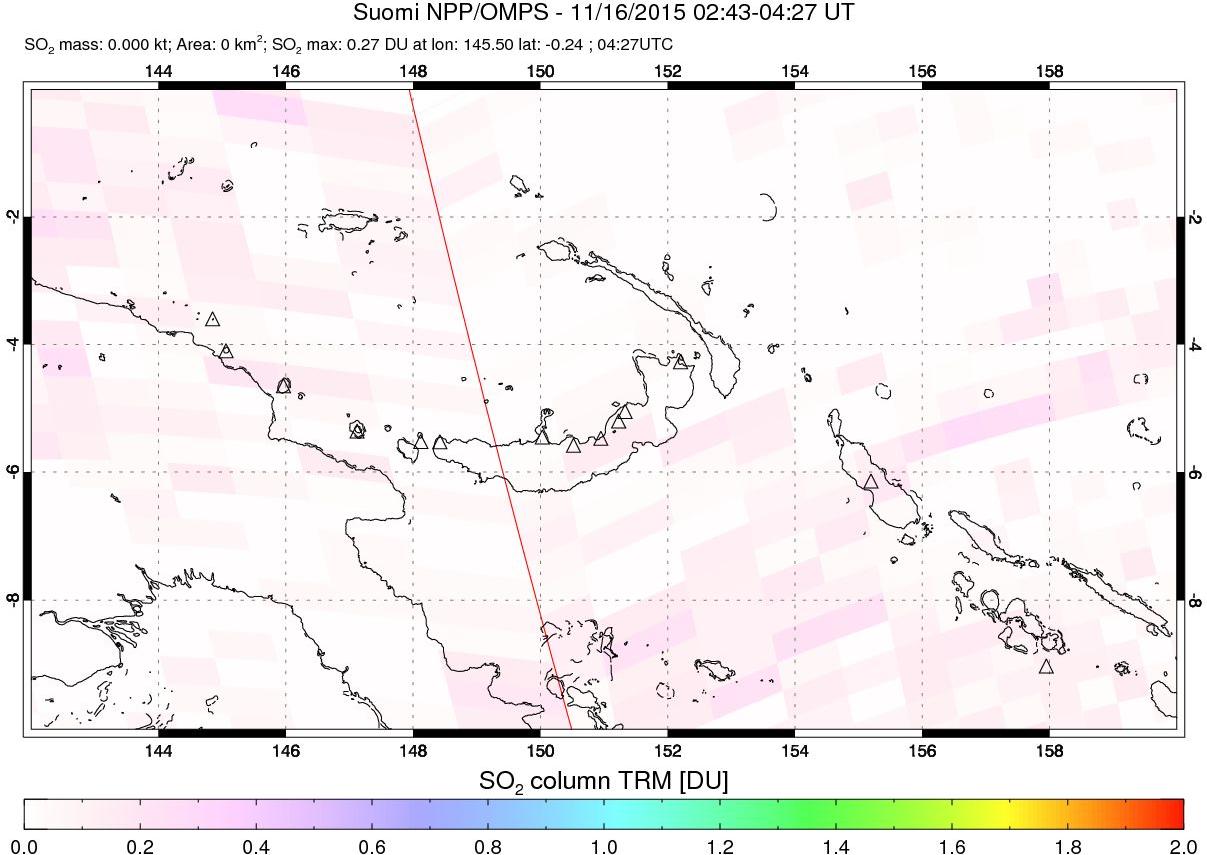 A sulfur dioxide image over Papua, New Guinea on Nov 16, 2015.