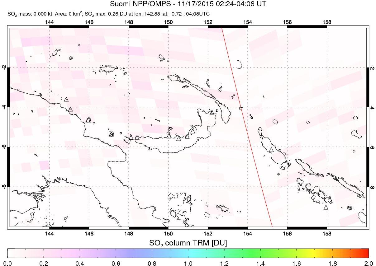 A sulfur dioxide image over Papua, New Guinea on Nov 17, 2015.