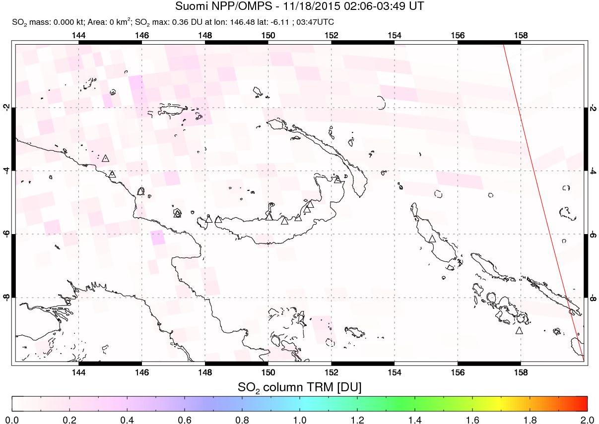 A sulfur dioxide image over Papua, New Guinea on Nov 18, 2015.