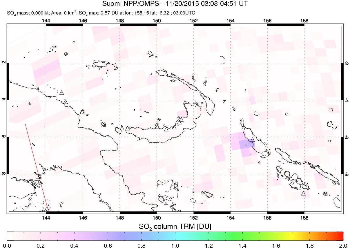 A sulfur dioxide image over Papua, New Guinea on Nov 20, 2015.