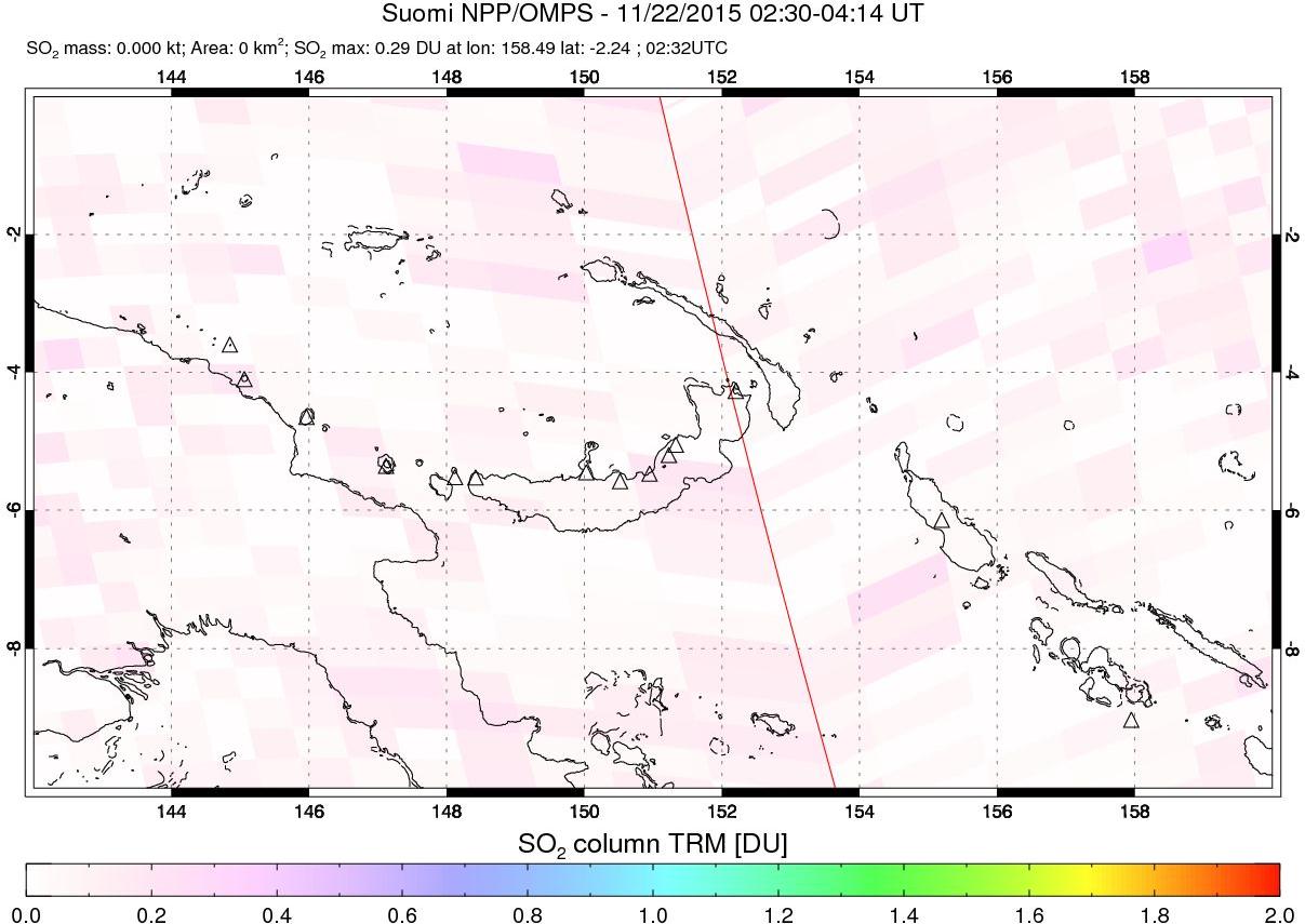 A sulfur dioxide image over Papua, New Guinea on Nov 22, 2015.