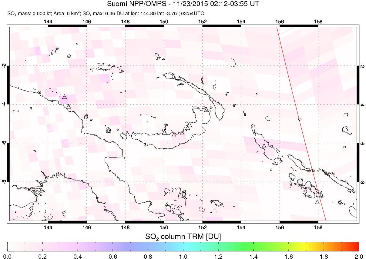 A sulfur dioxide image over Papua, New Guinea on Nov 23, 2015.