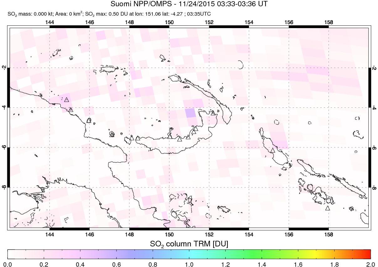 A sulfur dioxide image over Papua, New Guinea on Nov 24, 2015.