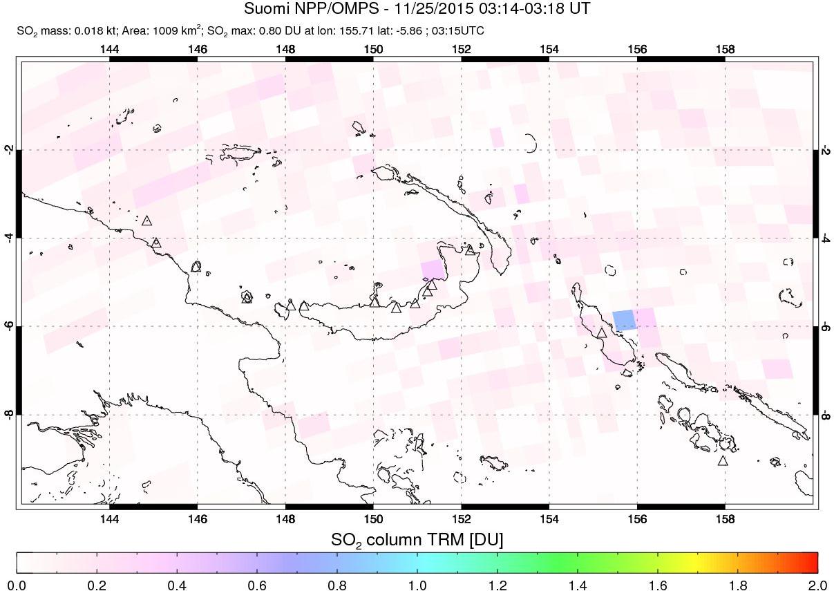 A sulfur dioxide image over Papua, New Guinea on Nov 25, 2015.