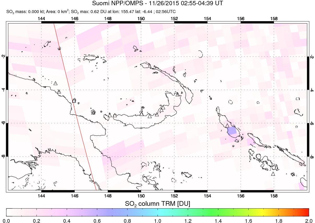 A sulfur dioxide image over Papua, New Guinea on Nov 26, 2015.