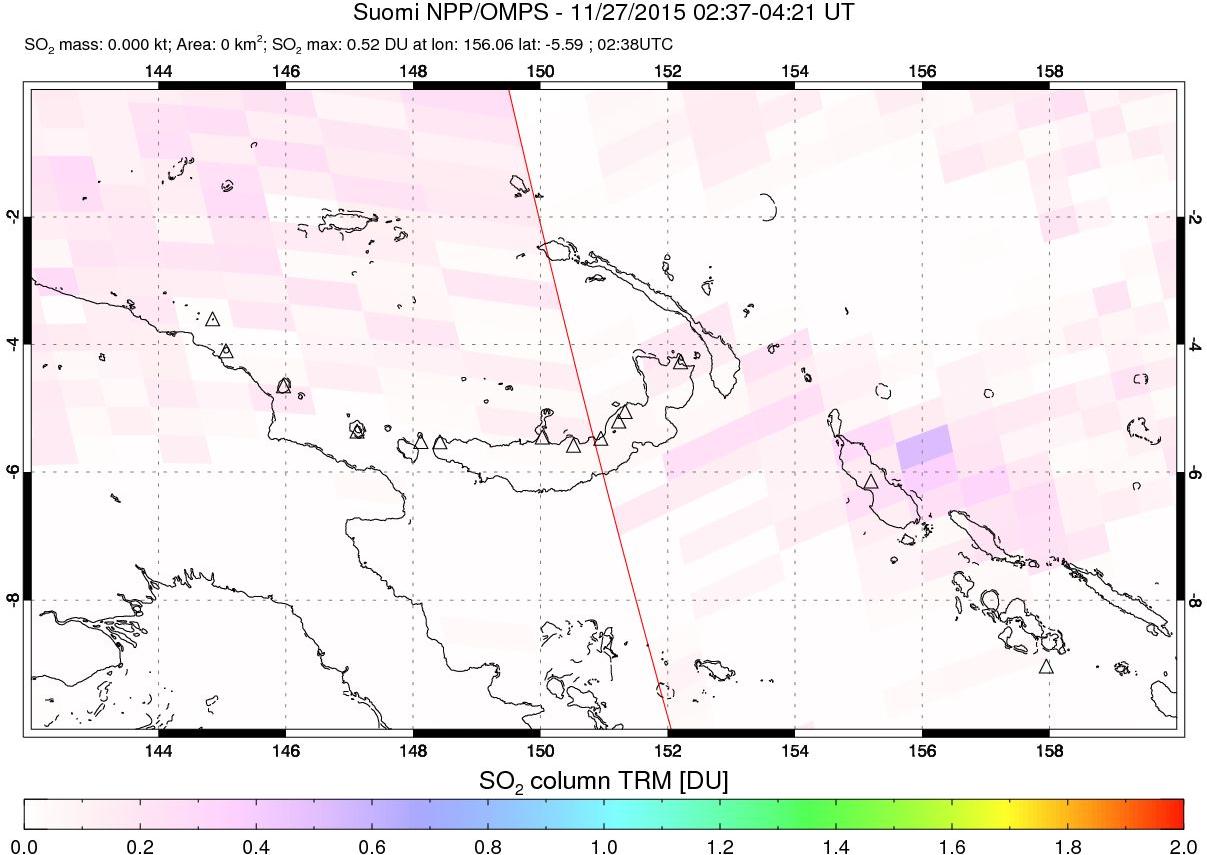 A sulfur dioxide image over Papua, New Guinea on Nov 27, 2015.