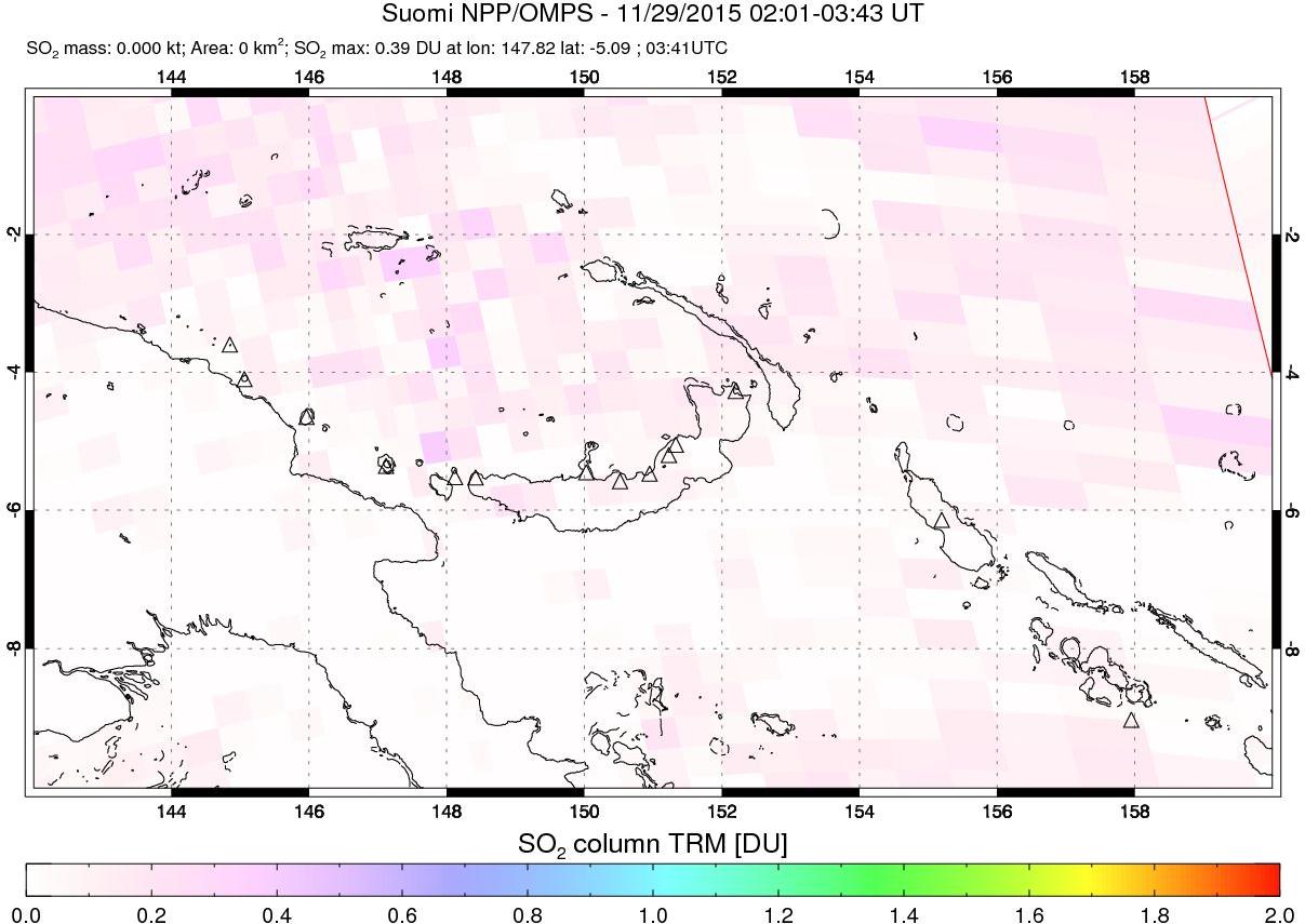 A sulfur dioxide image over Papua, New Guinea on Nov 29, 2015.