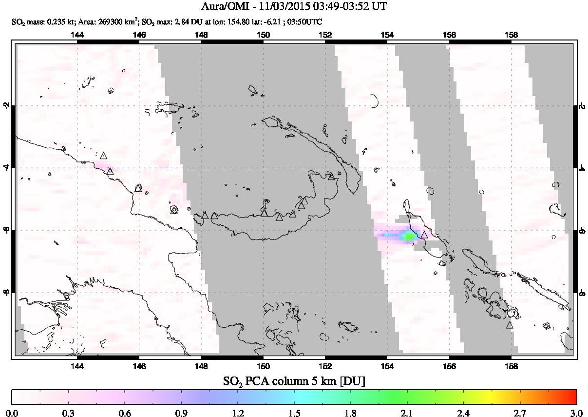 A sulfur dioxide image over Papua, New Guinea on Nov 03, 2015.