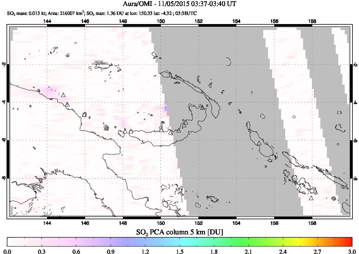 A sulfur dioxide image over Papua, New Guinea on Nov 05, 2015.