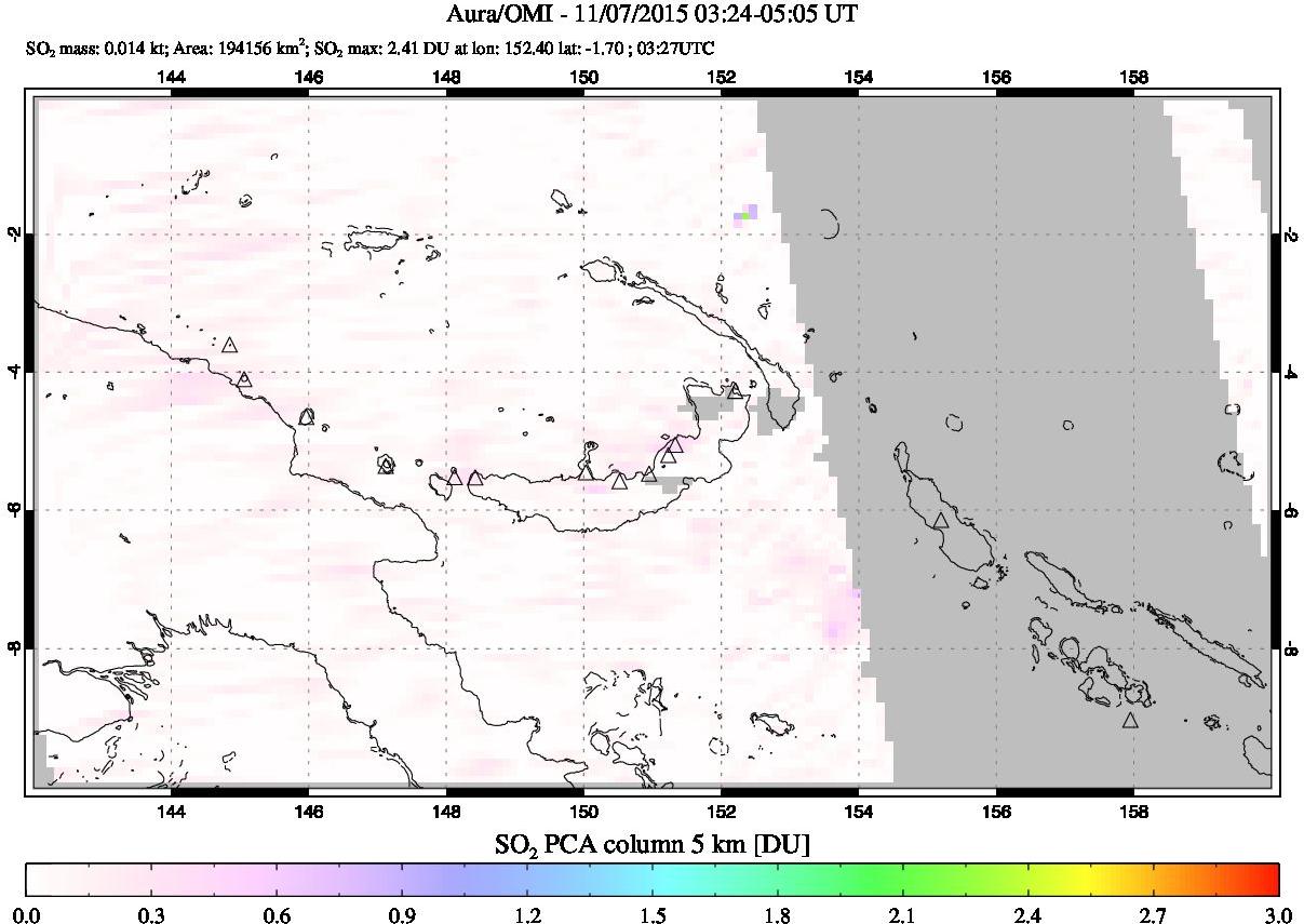 A sulfur dioxide image over Papua, New Guinea on Nov 07, 2015.