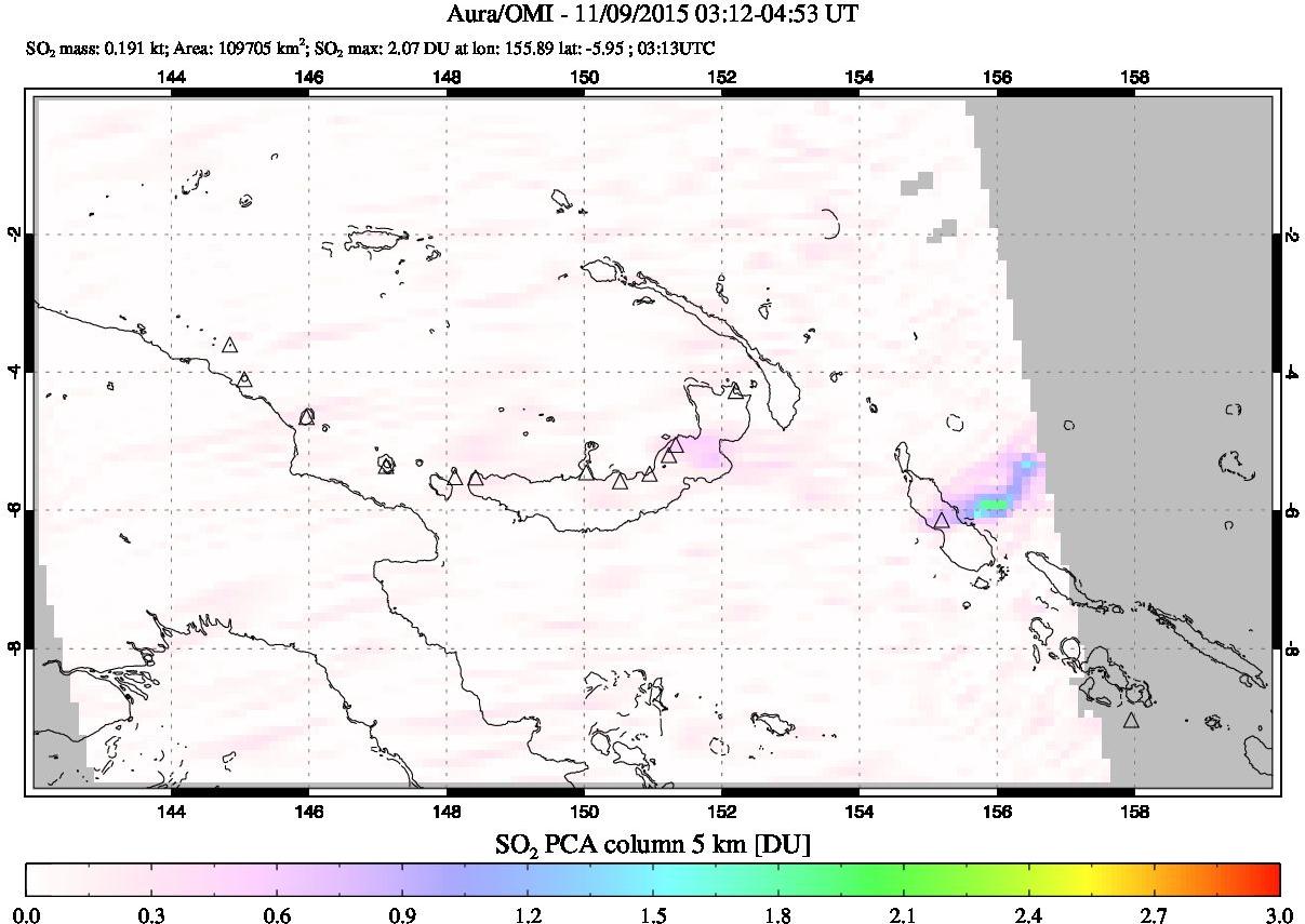 A sulfur dioxide image over Papua, New Guinea on Nov 09, 2015.