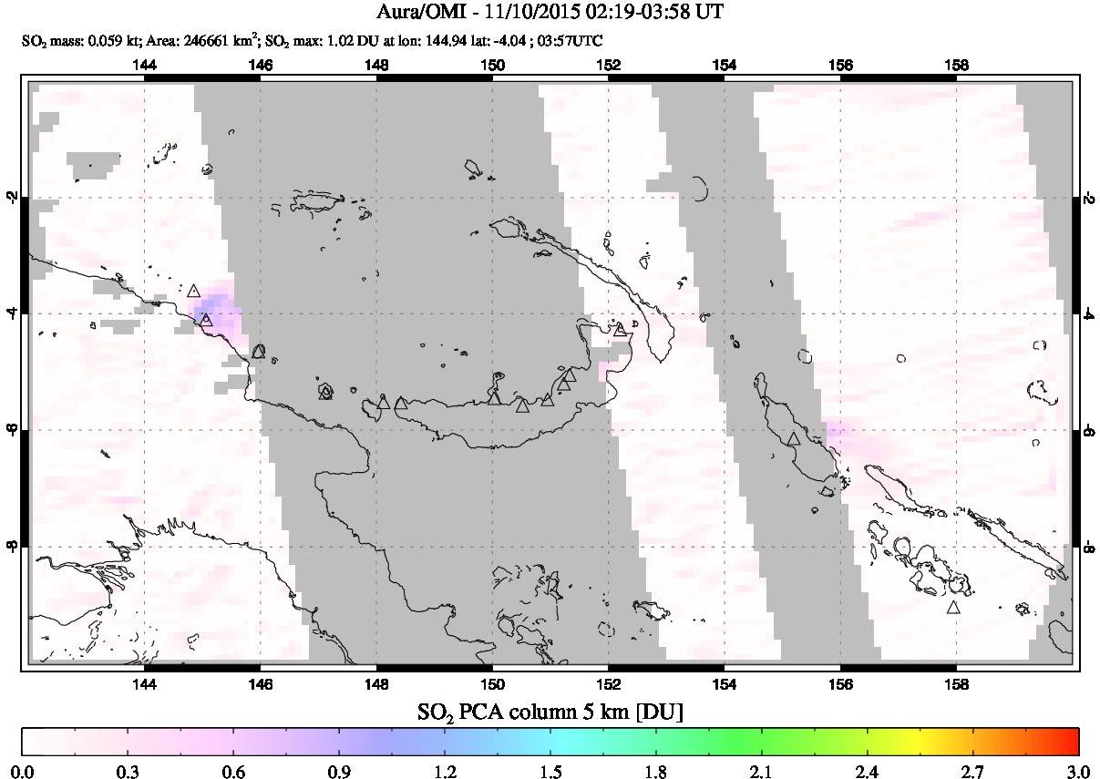 A sulfur dioxide image over Papua, New Guinea on Nov 10, 2015.