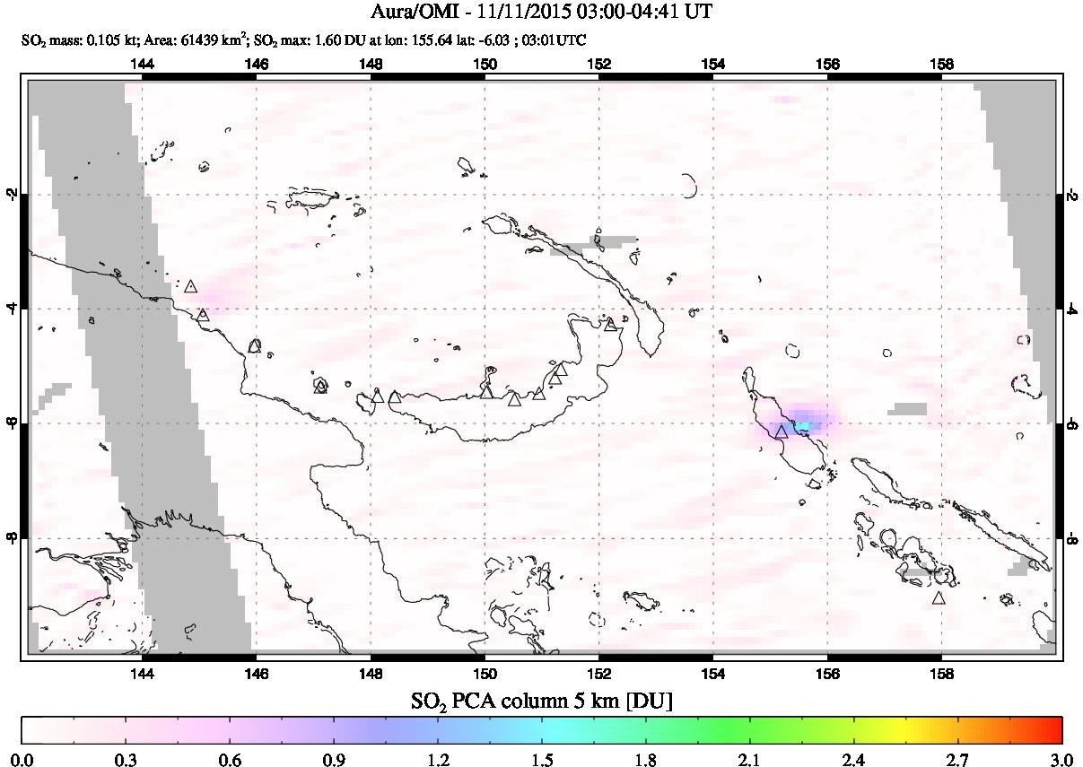 A sulfur dioxide image over Papua, New Guinea on Nov 11, 2015.