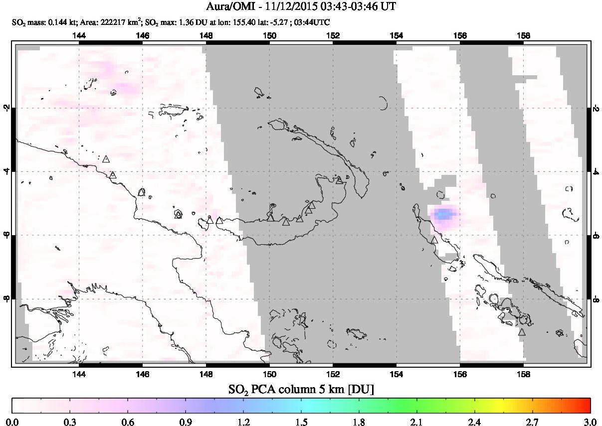A sulfur dioxide image over Papua, New Guinea on Nov 12, 2015.