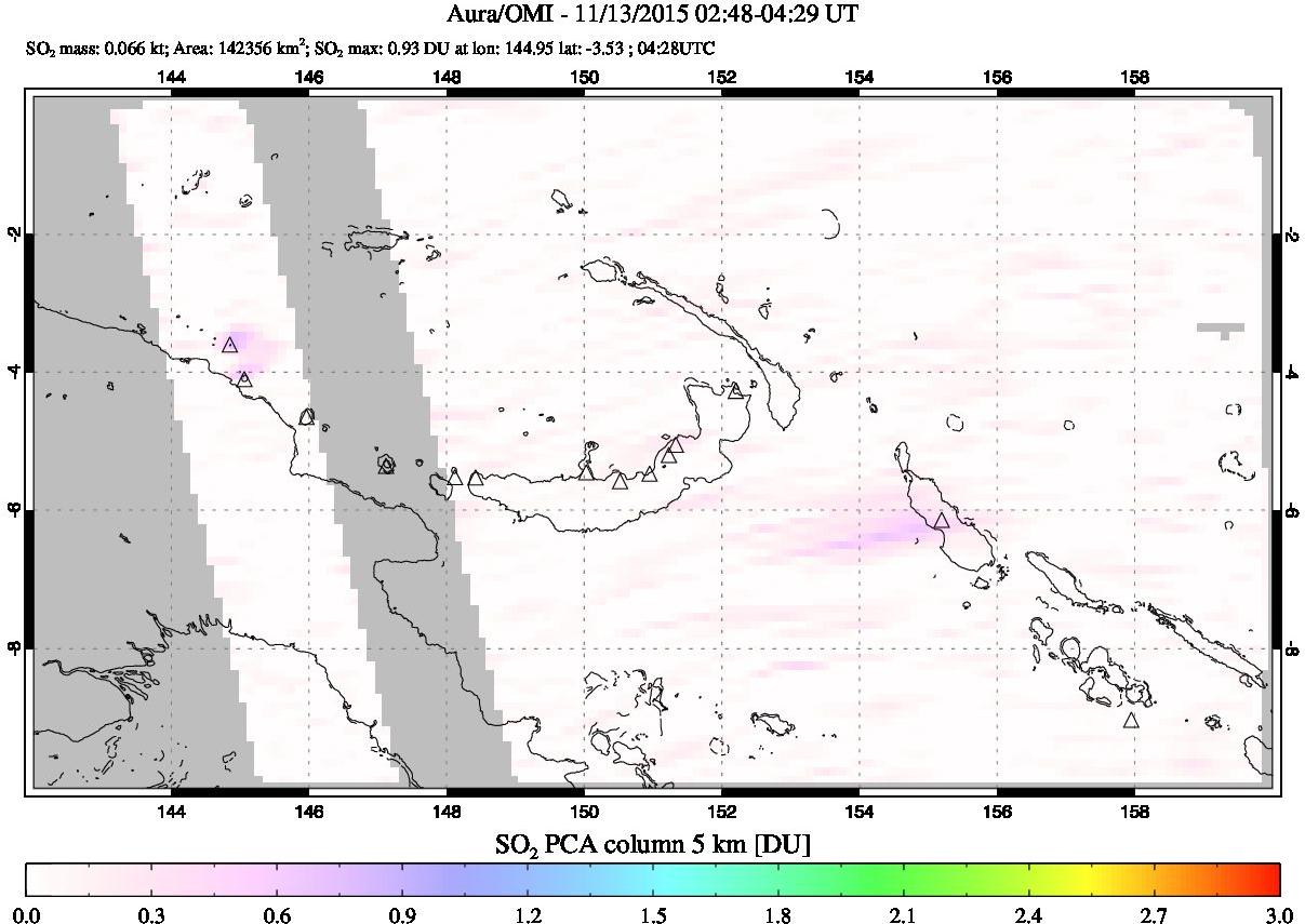 A sulfur dioxide image over Papua, New Guinea on Nov 13, 2015.