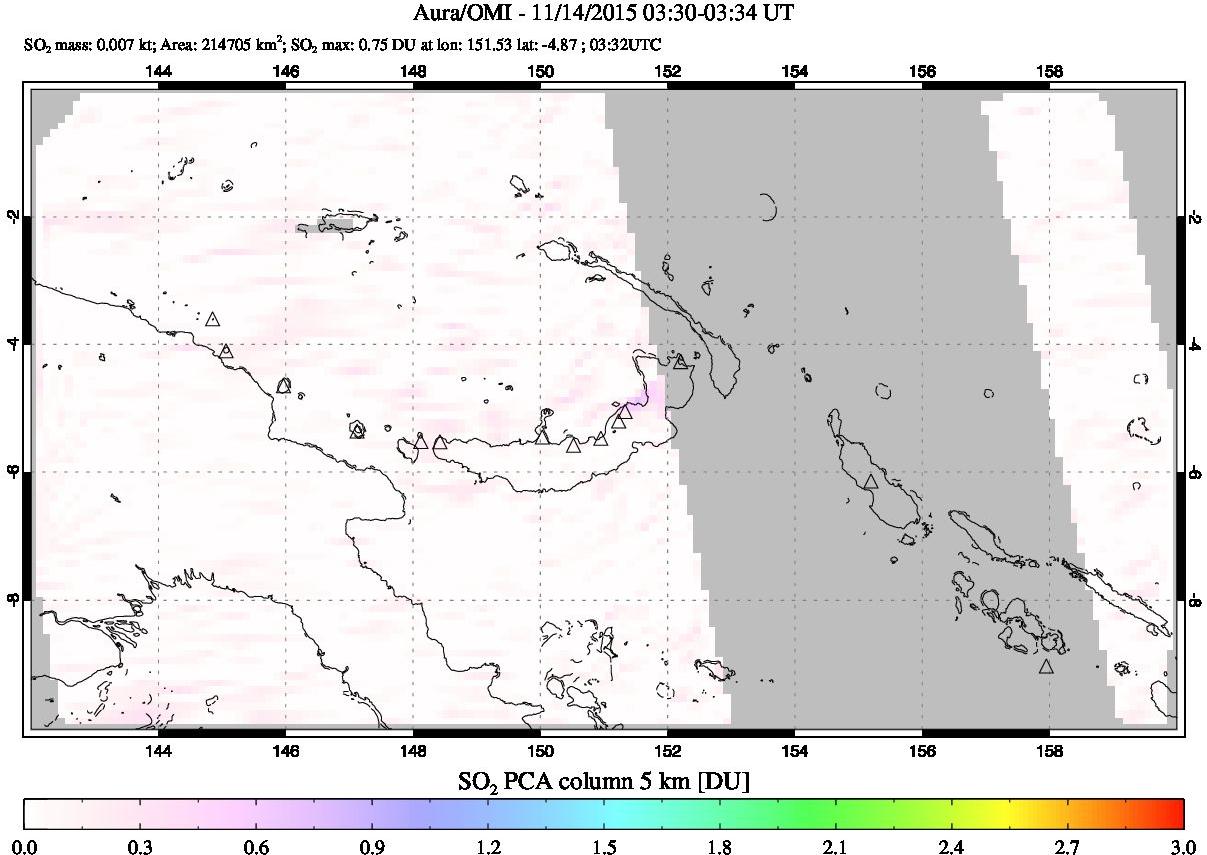 A sulfur dioxide image over Papua, New Guinea on Nov 14, 2015.