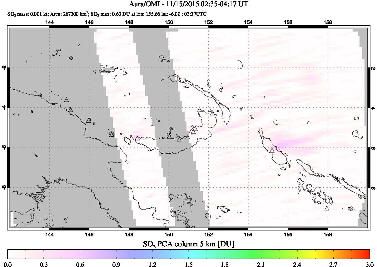 A sulfur dioxide image over Papua, New Guinea on Nov 15, 2015.