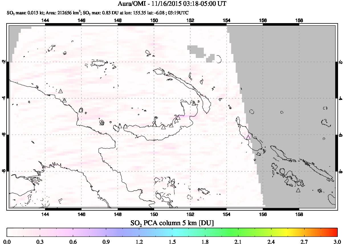 A sulfur dioxide image over Papua, New Guinea on Nov 16, 2015.
