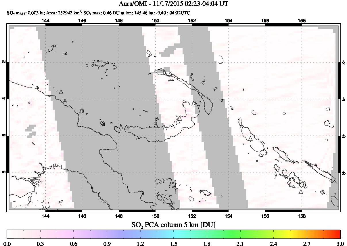 A sulfur dioxide image over Papua, New Guinea on Nov 17, 2015.