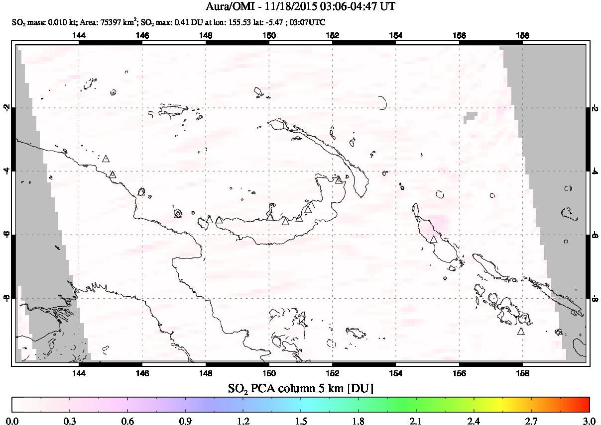 A sulfur dioxide image over Papua, New Guinea on Nov 18, 2015.