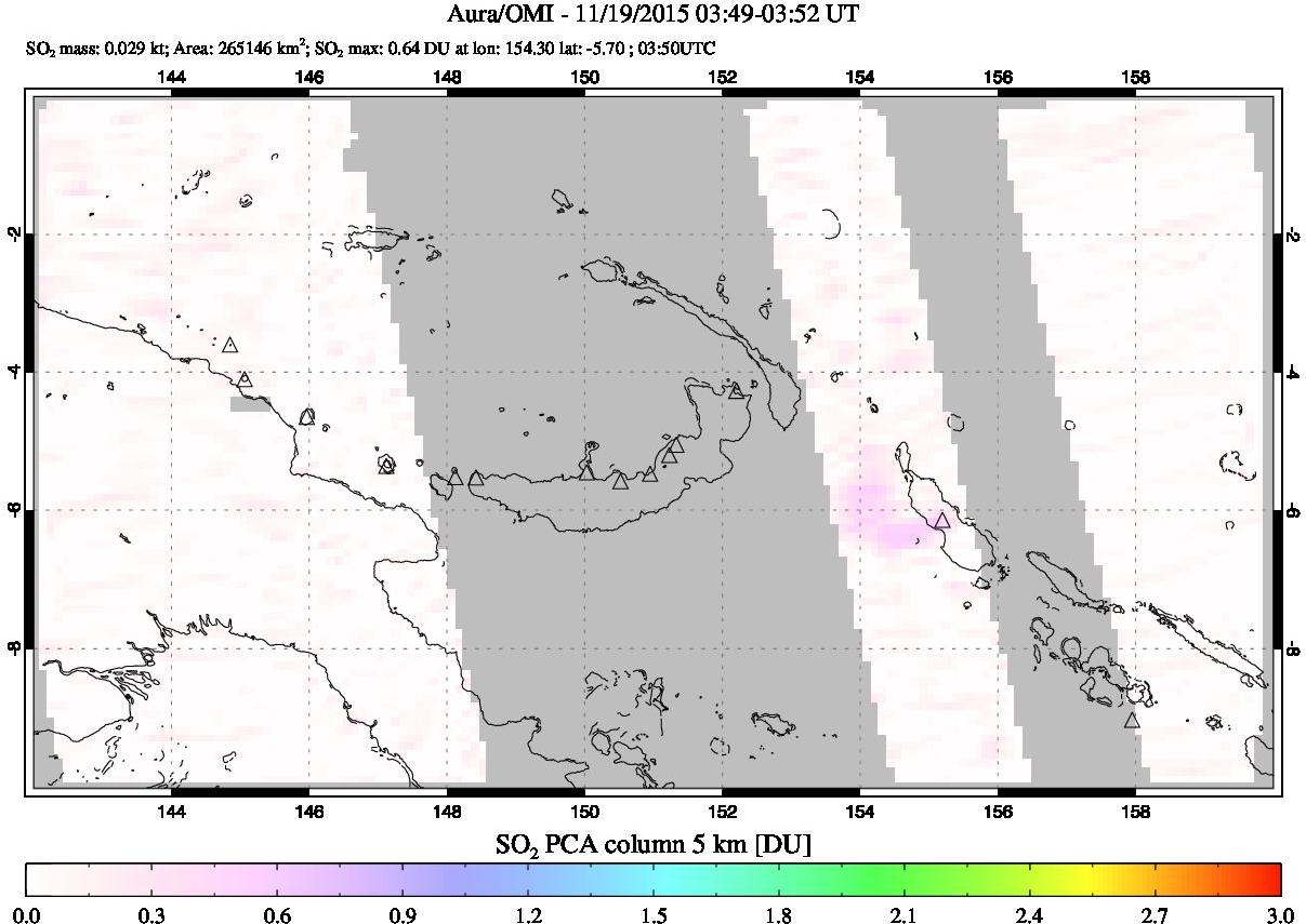 A sulfur dioxide image over Papua, New Guinea on Nov 19, 2015.