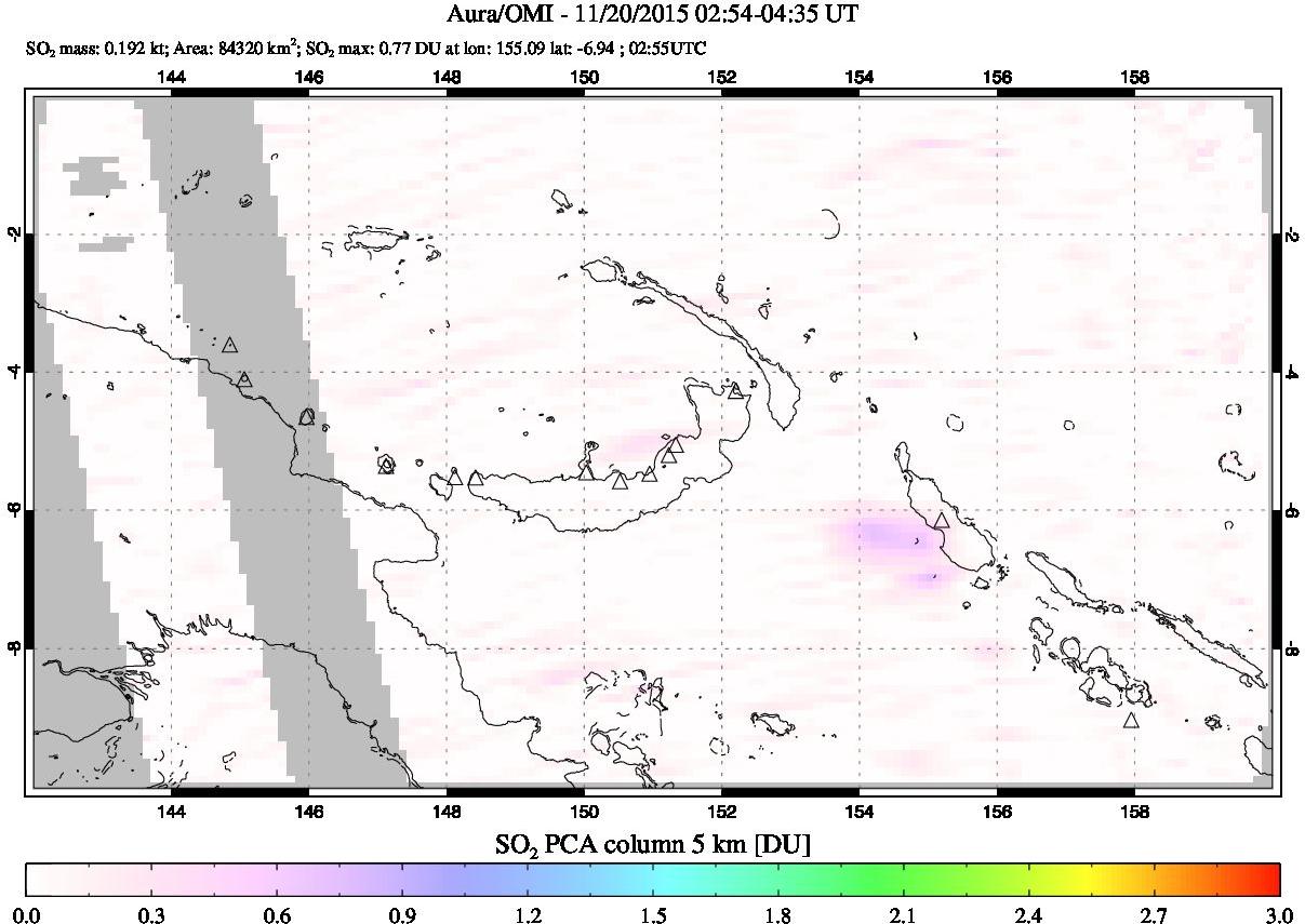 A sulfur dioxide image over Papua, New Guinea on Nov 20, 2015.