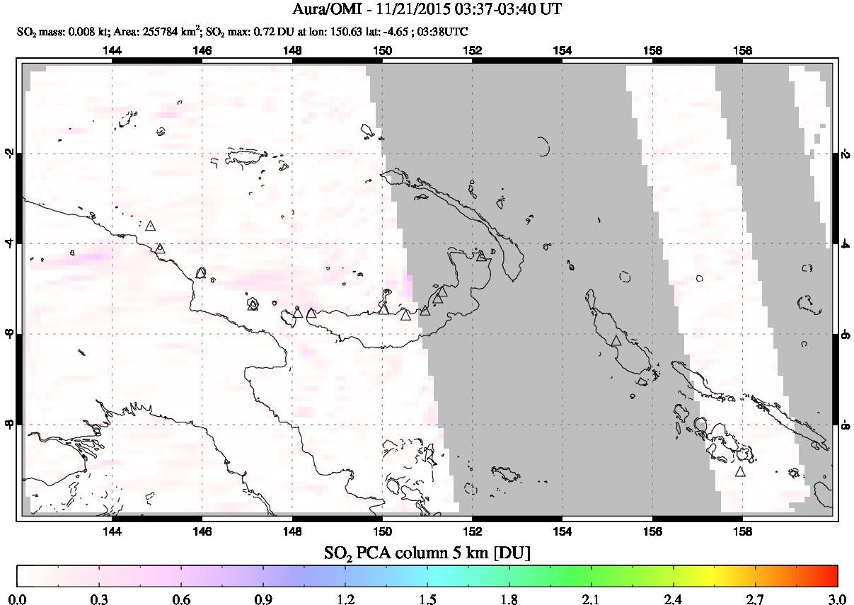 A sulfur dioxide image over Papua, New Guinea on Nov 21, 2015.