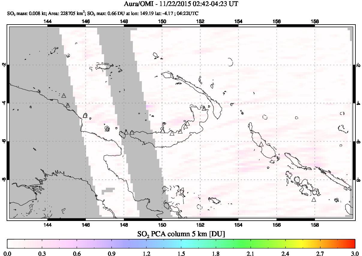 A sulfur dioxide image over Papua, New Guinea on Nov 22, 2015.