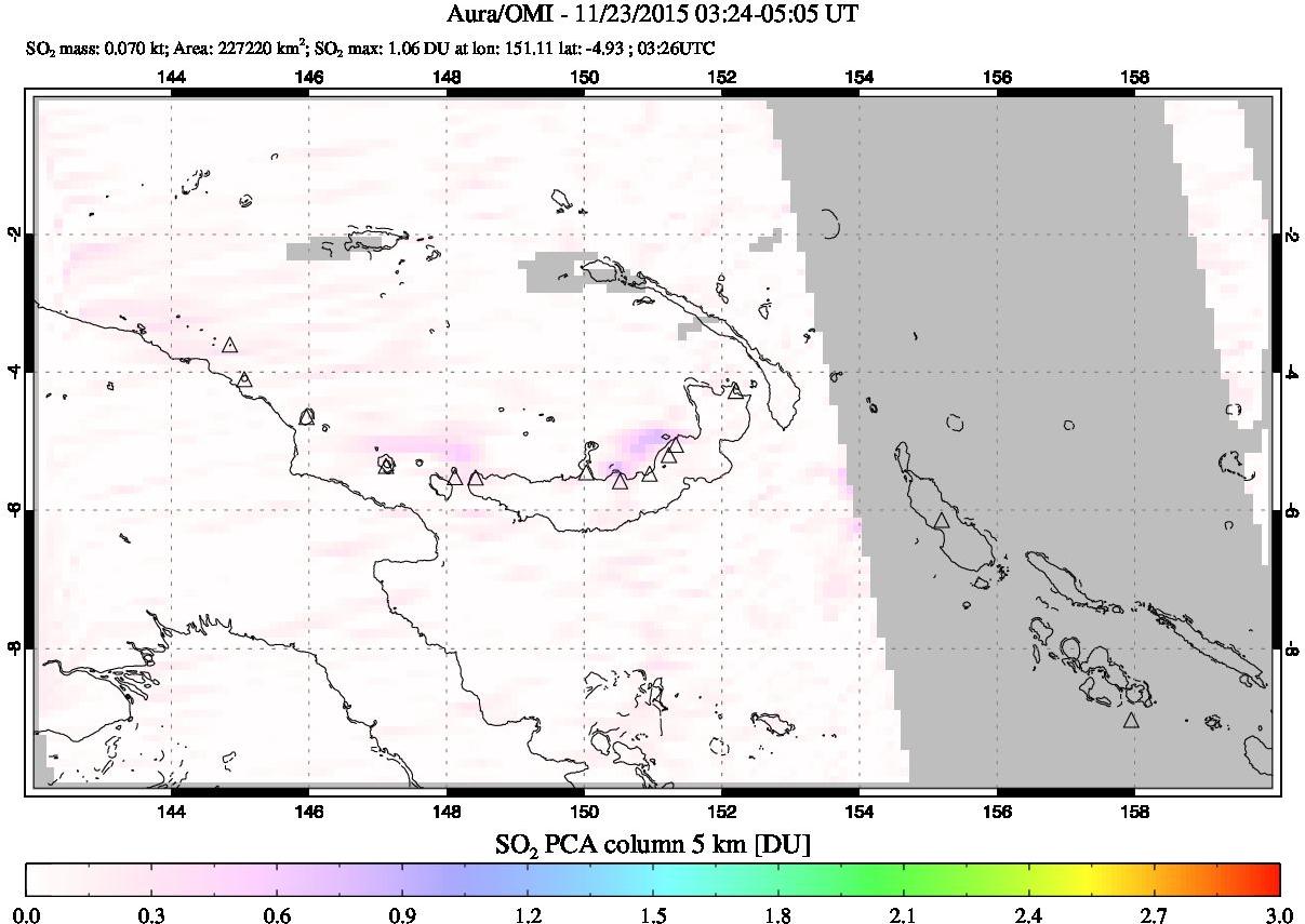 A sulfur dioxide image over Papua, New Guinea on Nov 23, 2015.