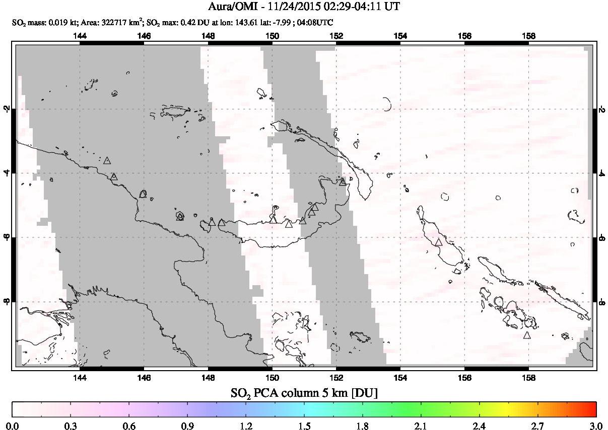 A sulfur dioxide image over Papua, New Guinea on Nov 24, 2015.