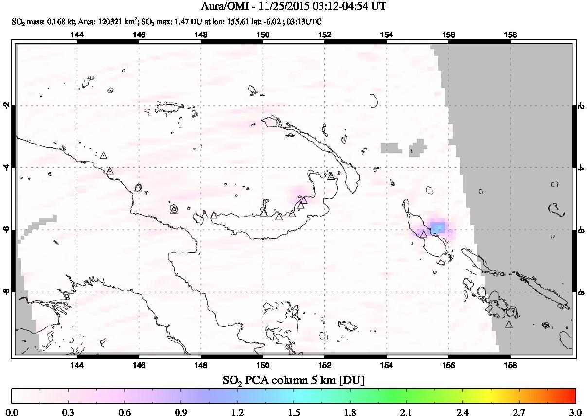 A sulfur dioxide image over Papua, New Guinea on Nov 25, 2015.